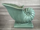 Cornucopia Shell Planter Vase Matte Green   Blue Pottery Decor On Base Vintage