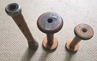 3 Vintage Antique Industrial Textile Mill Wood Spools  Spindles  Thread Bobbins