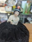 Antique Porcelain German Art Deco Flapper Half Doll Pin Cushion   Ladies Vanity 