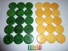 Vintage Catalin Bakelite Backgammon Game Pieces 1 5  Green   Yellow Swirl 30 Pcs