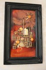 Epic   citadel Of Time  Mid Century Modern Orig Painting  Mixed Media Art  Vtg