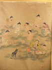 Antique Korean Korea  bathers  Woodblock Painting On Rice Paper Signed