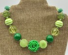 Vintage Plastic Retro Green Molded Flower Statement Necklace