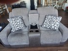 Dual Power Reclining Console Loveseat Gray With 2 Pillows Living Room Furniture