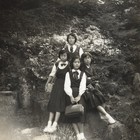 4 Girl Schoolgirls Pose Group - Vintage Snapshot Photo  Japan