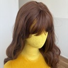 Long Wavy Halloween Heat Resistant Hair Brown Costume Wigs With Bangs
