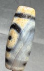 Tibetan Old Agate 3 Eye Dzi Bead  Talisman  Cinnabar  Silkworm Lines Magical     