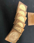 Vintage Wood And Cork Coaster Set With Metal Handle Wooden Holder W drawers Mcm