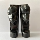 Vintage African Hand Carved Ebony Wood Tribal Bust Bookends Africa 10  Tall