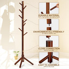 Wood Coat Rack Freestanding Coat Tree 8 Hooks Adjustable Height Entryway Brown