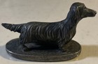 Vtg Pewter Long Haired Dachshund Dog Figure Paperweight 4 1 8    Signed Pb Heavy 