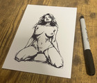 Original Ink Sketch Art Of Naked Woman     5x7 On Cardstock