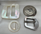 Lot Of 4 Old Vintage Buckles Carved Shell Natural Mother Of Pearl Mop Rare Nice 