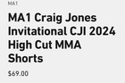 Ma1 Combat   Craig Jones Invitational  Black   High Cut Mma Shorts    Medium  