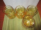 Set Of 4 Vtg Mid Century Glass Footed Pedestal Water Amber Yellow Set  1