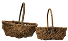 Vtg Set 2 Wicker Basket Splint Bent Wood Handle Gathering Nesting Cottage Farm