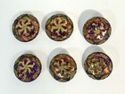 Vintage Set Of 6 Czech Blue purple Lustered Glass Flower Blossom Buttons