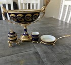 Rare Antique 4 Set French Cobalt-blue gold Porcelain Centerpiece lighter dishcup
