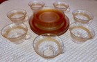 Macbeth Evans Stippled Rose W amber Band 19-piece Luncheon Set  Depression Glass