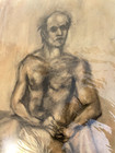 Seated Male Nude Life Drawing     Charcoal   Conte Crayon 22x30 Inches