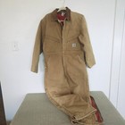 Vtg Carhartt X01 Coveralls Mens 44 Brown Duck Quilt Lined Corduroy Collar Usa