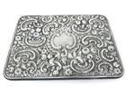 Estate Large Vintage Sterling Silver Repousse Vanity Hand Beveled Mirror 10x7 