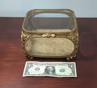 Vtg Matson 24kgilt Ormolu Jewelry Casket Display Box Gold Filigree Beveled Glass