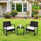 3pcs Outdoor Patio Bistro Set Pe Rattan Wicker Furniture Conversation W  Cushion