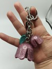 Coach Tea Rose Glitter Resin Flower Bag Charm Keychain Pink Green 