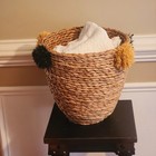 Natural Seagrass Woven Basket With Pom Poms