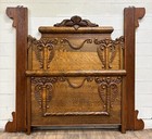 Antique Full Size Victorian Carved Tiger Oak Bed