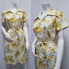 2 Piece Vintage 1960s Flutterbye Yellow Floral Dress   Jacket - Size M l