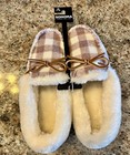Sonoma Women s Moccasin Slippers Medium 7-8 P Faux Fur Pink Plaid New With Tags