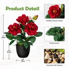 Artificial Plant Flower Red Rose Small Potted Faux Silk Black Pot 11 Inch Deco