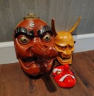 Japanese Hanya Oni Kagura Mask Set Of 3 Vintage Japanese Noh Mask  Tengu Red 