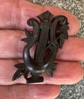 Victorian Carved Lyre Mourning Brooch Black Vulcanite Or Gutta Percha 1 5    Long