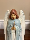 Vintage 10  Hand Carved Wood Angel Figurine - Rustic Primitive Folk Art
