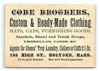 Clothing Combination Cobe Bros  Holyoke Ma Victorian Trade Card Cats   Spider 
