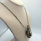 Antique Sterling Silver  Plated Turquoise Coral Perfume Bottle Necklace