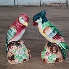 Vintage Figural Bird Shakers Ceramic Japan Hand Painted Branch Flower Parrott 