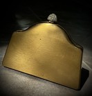 Vintage Volupte Gold-tone Metal Makeup Compact Clutch W  Gemstone Topper 
