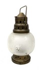 Vintage Frosted Etched Sunburst Glass And Brass Hanging Lantern Candle Holder
