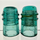 Blue Aqua Cd 121  010  A t  t  Co  Glass Insulator Duo
