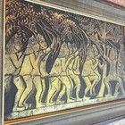Vintage Mcm Angko Rubbing Art Thailand Gold Black Hunting 23x17 Rare   Unique 