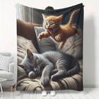Cat-themed Throw Blanket  Playful Orange Kitten   Napping Gray Cat On Cozy Sofa