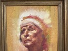 Vintage Native American Woman Portrait Oil On Board Painting Signed Fitz Simmons