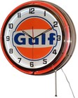 19  Gulf Gasoline Motor Oil Gas Station Sign Double Neon Clock No Nox Gulftane