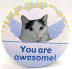 Vintage  you Are Awesome   Winged Cat Refrigerator Magnet 3  Diameter Kitty Art