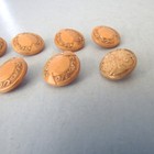 8 Molded Caramel Glass Button Flower Stylized Design Gold Trim Vintage