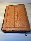 Vintage Hand Tooled Leather Large Bible Cover Zip Case Cross Western